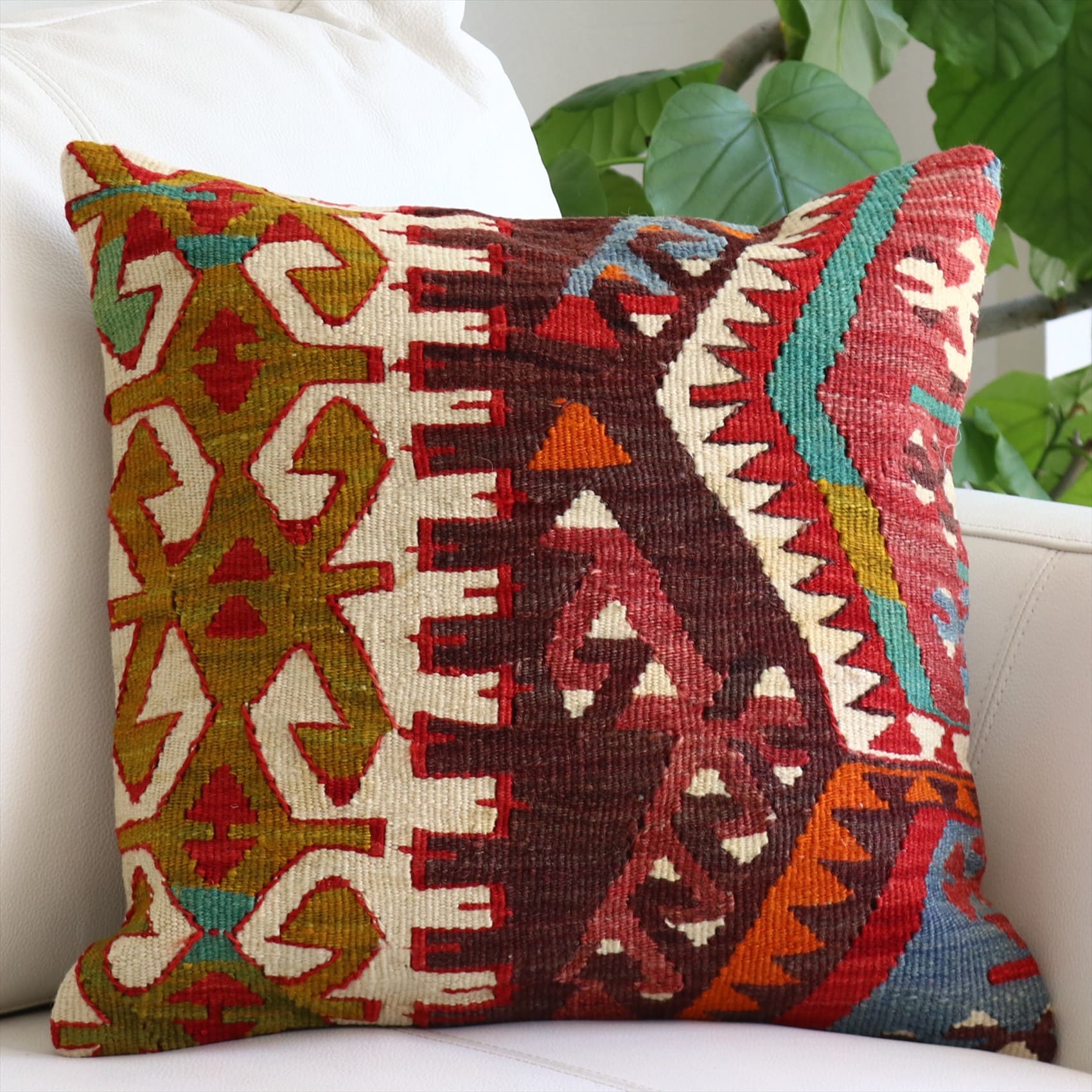 キリムクッションカバー 40cm トルコ 手織り ヴィンテージ オールド Kilim Cushionシワス サンドゥク チフカナット