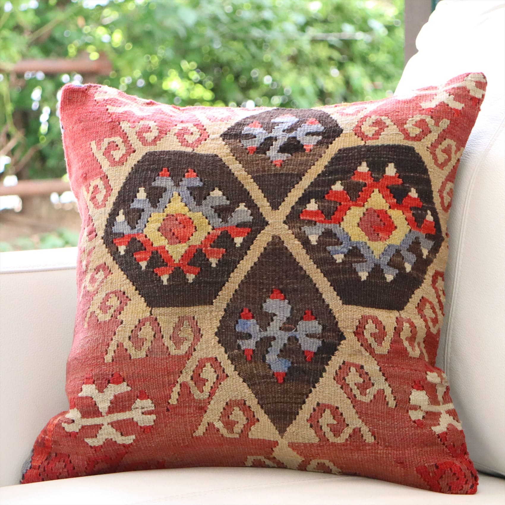 オールドキリム クッションカバー 40×40cm トルコ 手織り ヴィンテージ Kilim Cushionシワス シャルキュスラ