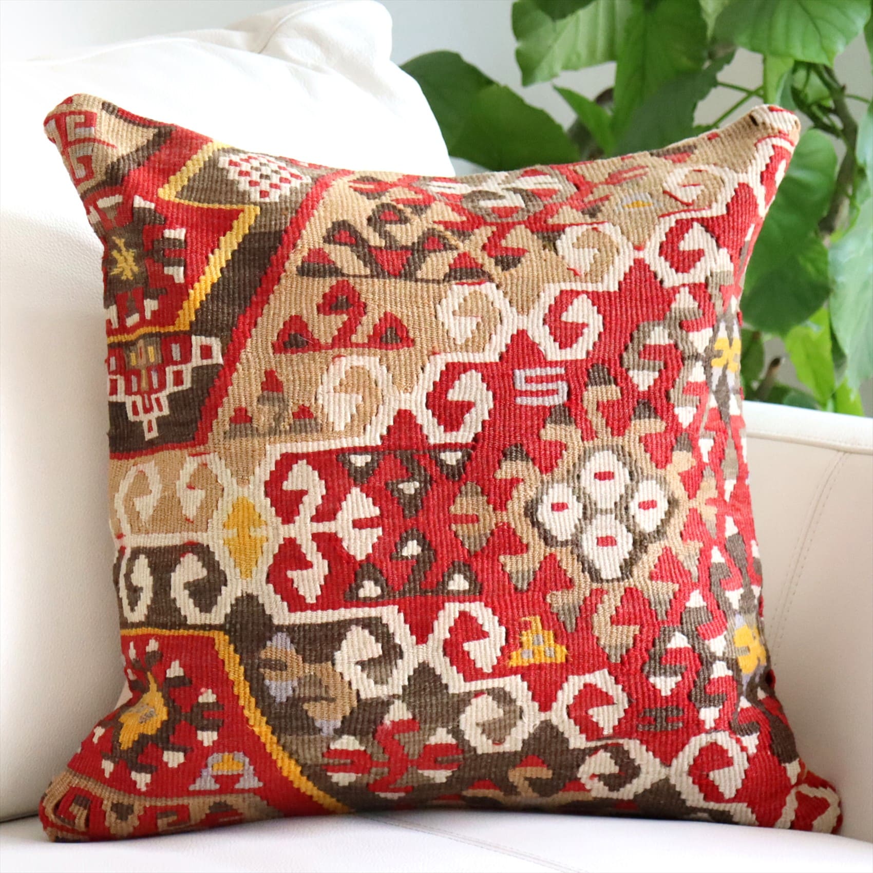 オールドキリム クッションカバー 40cm Turkish Kilim Cushion トルコのウール手織りキリム カイセリ チフカナット  ドラゴンの白い爪