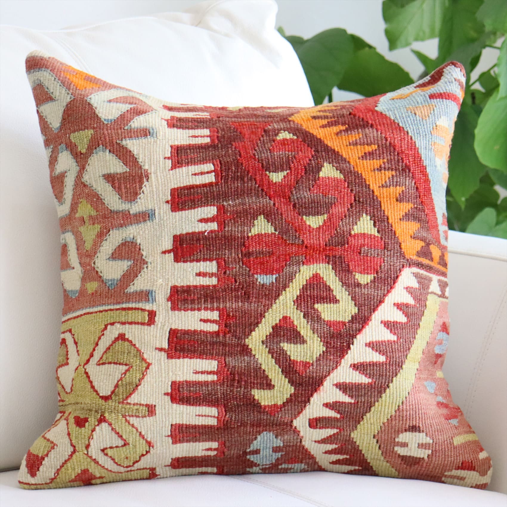 オールドキリム クッションカバー 40cm Turkish Kilim Cushion トルコのウール手織りキリム シワス チフカナット サンドゥク