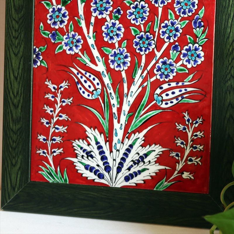 トルコタイル 手書き陶器2枚額 H47×W27×D1.5cm プラムツリー レッド/ブルー Turkish Hand Paint Tiles